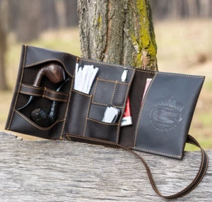 Borsa da viaggio in pelle pipe accessori per fumo borsa con rotolo per pipa custodia per tabacco - Foto 1 di 7