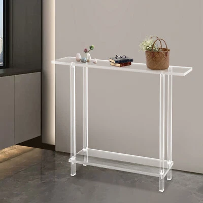 Acrylic Table Clear Entry Table Small Entryway Table W/ Open Shelves 100×80×20cm - Image 1 of 4