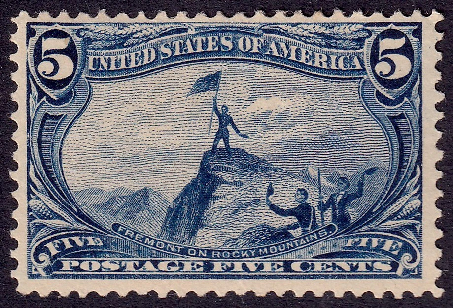 US Scott 288, 1898 Fremont on Rocky Mountains, 5c dull blue, H MINT - Image 1 of 1