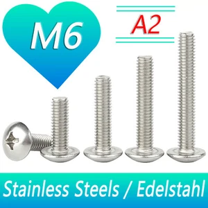 Phillips Pan Head Machine Screws Bolts A2 304 Stainless Steel M6 Cross Screw - Picture 1 of 23