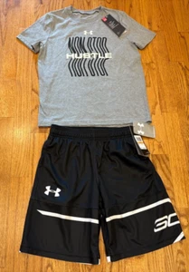 New Boy's Under Armour Loose Heat Gear Short Sleeve Shirt & Shorts, Size YSM - Picture 1 of 4