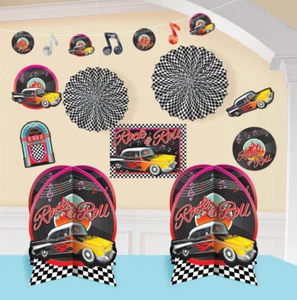 KIT DE DECORACIÓN DE HABITACIONES ROCK AND ROLL DÉCADA DE 1950 SUMINISTROS DE FIESTA DÉCADA DE 1960 10 PIEZAS DISCOS DE AUTOMÓVILES - Imagen 1 de 3