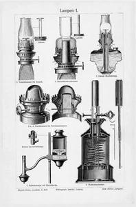1905 OIL LAMPS LIGHTS VINTAGE ENGRAVING ILLUSTRATION PRINT 2 Pages - Picture 1 of 4
