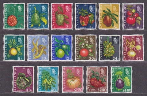 Montserrat Scott 159-175 MNH 1965 QEII Fruits & Vegetables Pictorial Set of 17 Cover