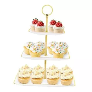 3 Tier Cupcake Stand Tower, White Plastic Cup Cake Holder for Dessert Square - Picture 1 of 8
