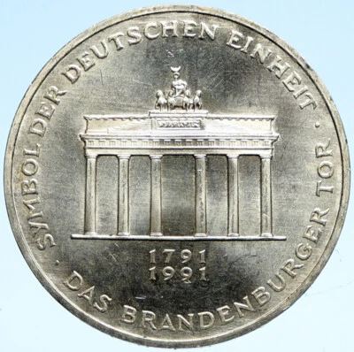 ALEMANIA 1991 Águila Puerta de Brandeburgo en Berlín Antigua moneda de 10 marcos de plata i99321 Foto 1 de 2