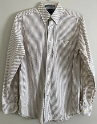 Tommy Hilfiger Academy поплин Мужская рубашка с длинным рукавом бежевый PinStriped S - Изображение 1 из 4