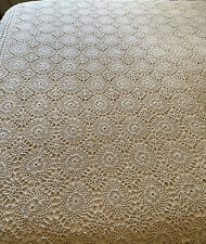 Vintage Hand Crocheted Ecru/Beige Bed Coverlet/Topper, 64x120