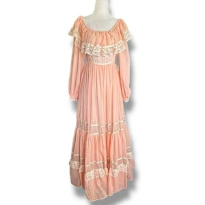 Vintage Gunne Sax Jessica McClintock Pfirsich Prärie Kleid Spitze Rüschen Maxi 11 - Bild 1 von 17