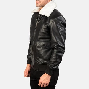 Chaqueta bomber de cuero blanca y negra - Imagen 1 de 4