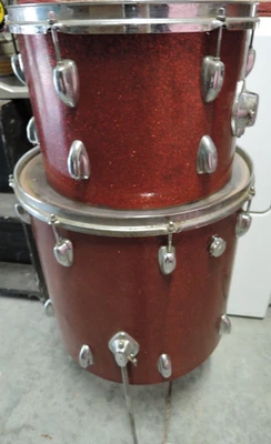 Vintage Pérola Anos 1960 Japão 16" Floor Tom & 14" Rack Tom Red Sparkle - Imagem 1 de 4