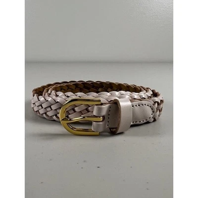 J. Cinturón de cuero trenzado Crew hebilla dorada rosa pálido XS S Foto 1 de 4