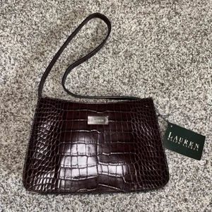 Lauren by Ralph Lauren Braun Kunstleder Krokodilleder Schultertasche Handtasche Neu mit Etikett - Bild 1 von 15