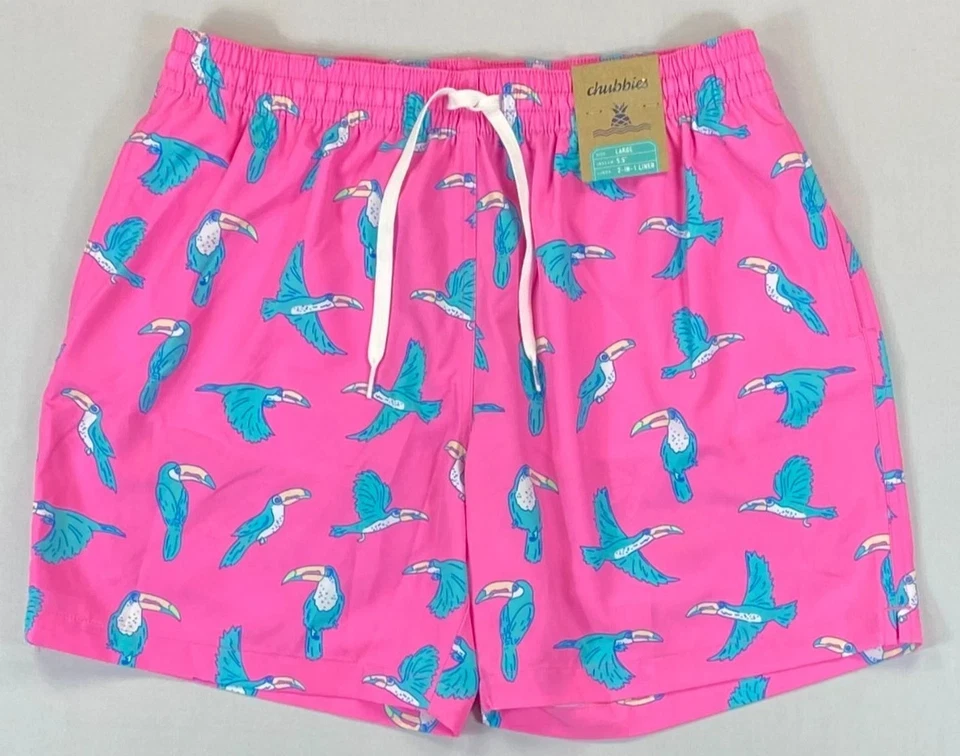CHUBBIES Lined Classic 5.5'' Volley Shorts Mens M Pink Flamingo Elastic Waist