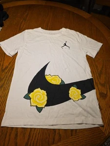 Air Jordan T-Shirt Girls Youth MEDIUM 10-12 big Swoosh Logo Jumpman Yellow Rose - Picture 1 of 5