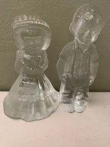 VTG Viking Glass Bookends Farm Boy &Girl w/ Original Stickers farmhouse. - Picture 1 of 5