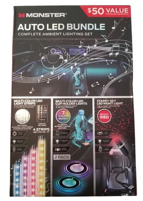 Conjunto completo de kit de iluminación ambiental paquete LED automático MONSTER para automóvil - ¡valor de $50! Foto 1 de 4