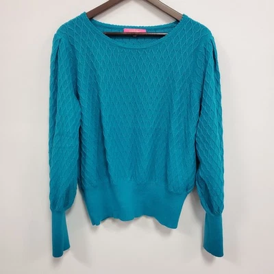 Suéter Lilly Pulitzer Feminino Jacquetta Bishop Manga Tamanho XL Azul Preppy Aconchegante - Imagem 1 de 4