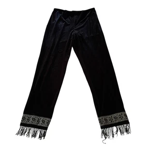 Vtg Y2K 2000s Black Velvet Bead Fringe Pants Sz 8 Fairy Grunge Whimsigoth - Picture 1 of 7