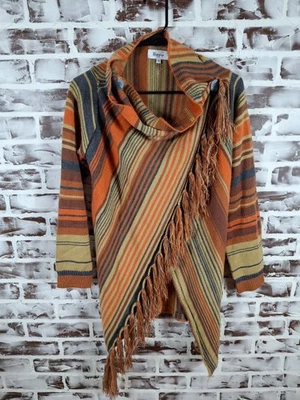 军用嬉皮小开衫毛衣斗篷橙色棕色条纹波西米亚 — 第 1/4 张图片