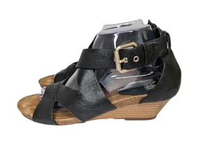 Sofft Women's Size 10M Vara Black Leather Open Toe Wedge Heel Sandals - Picture 1 of 9