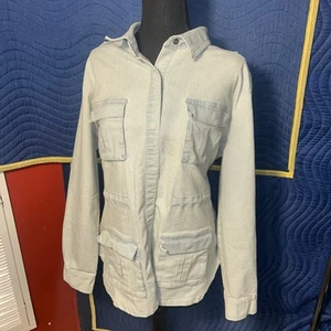 Universal Thread Denim Shacket Women's Size XL Blue Stripe Sinch Waist - Picture 1 of 5