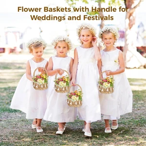 4 Pcs Flower Baskets with Handle 5.1 X 7.5" Wicker Rattan Lightweight Floral - Picture 1 of 5