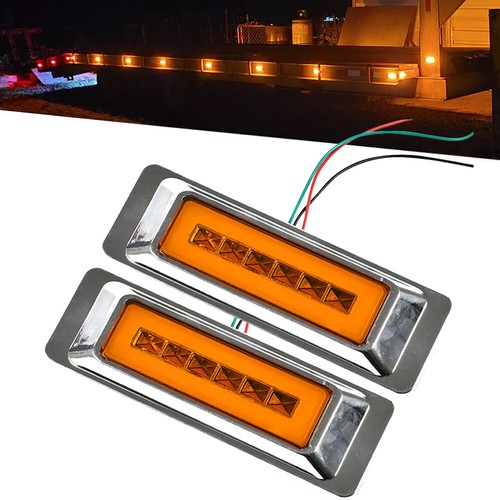 Pair Rectangle Marker Lights Amber LED Truck Trailer Side Turn Signal ...