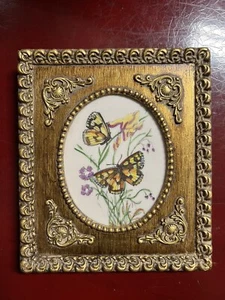 Vintage Schmetterling Porzellan ovale Plakette gerahmtes Bild - Bild 1 von 7
