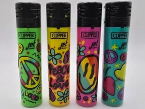Clipper 4er Set Jet Flame ***Hippie World*** Sturmfeuerzeug - Bild 1 von 5