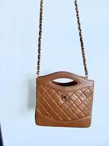 AUTHENTIC CHANEL RARE Vintage Camel Brown 31 Mini Cut Out Bag w/ 24K GHW - Picture 1 of 17