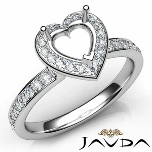 Halo Pave Set Brilliant Heart Semi Mount Diamond Women Engagement Ring 0.45Ctw - Picture 1 of 29