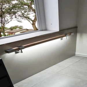 LED SQUARE OAK Handrail 3.6m Kit Lighting Rail Banister Chrome end caps brackets - Picture 1 of 12