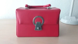 Kosmetikkoffer, Kulturtasche, Handtasche, Kunstleder, rot, um 1960/70 - Bild 1 von 16