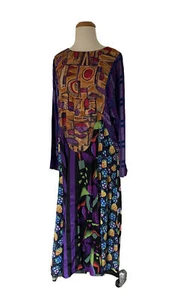 CONNIE FAILS Womens XL DRESS Purple Unique Mix Print Long Oversized Rare Vintage - Picture 1 of 16