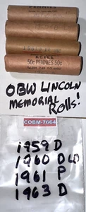 Lot of OBW 1959 D - 1960 D (LD) - 1961 P - 1963 D Memorial Penny Rolls COBM-7664 - Picture 1 of 8