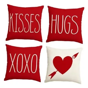Valentine's Day Saying Throw Pillow Cover, 18 x 17.7" x 17.7" (Pack of 4) Red - Picture 1 of 7