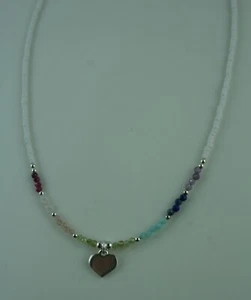 Edelstein Kette mit Sterling Silber Herz  40 bis 44 cm lang - Bild 1 von 4