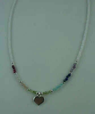 Edelstein Kette mit Sterling Silber Herz  40 bis 44 cm lang - Bild 1 von 4