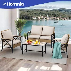 4 PCS Rattan Conversation Set Chair Table Washable Cushion for Indoor & Outdoor - Picture 1 of 9