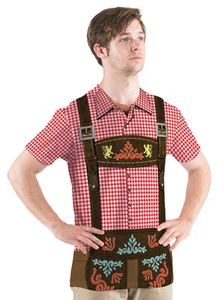 OKTOBERFEST Trachten T-Shirt Herren rot kariert Allover deutscher Bierkellner Kerl S-2X - Bild 1 von 2