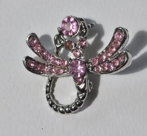 Small Pretty Pink Rhinestones Dragonfly Brooch Silver Tone Vintage - Picture 1 of 9