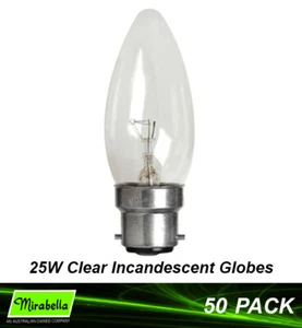 50 x 25W Clear Candle Shaped Light Globes Bulbs Lamps Incandescent B22 Bayonet - Picture 1 of 2