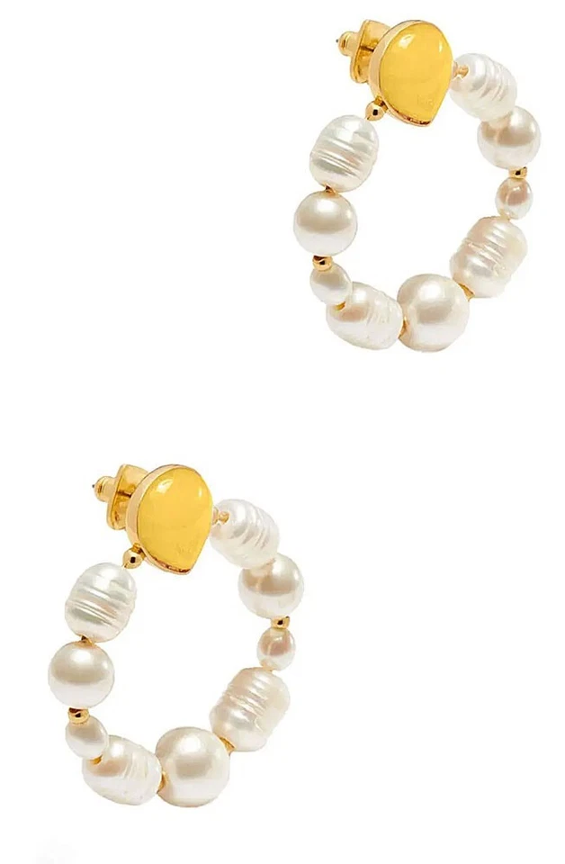 Kate Spade Semi Precious Pink Stone & Faux Pearl Door Knocker Earrings Q150