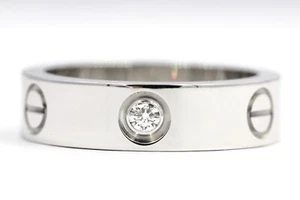 Cartier Love Ring 3 Round Brilliant Diamonds 18K White Gold Size 7.75 Full Set - Picture 1 of 7