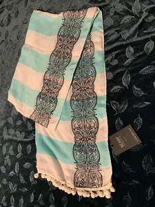 New Scarf/Wrap/Shawl/Hijab Rectangular Lane Bryant Aqua And White Stripe Black - Picture 1 of 4