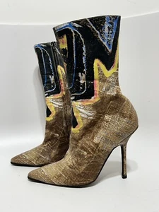 Vtg ROBERTO CAVALLI AW2003 GRAFFITI PRINT LEATHER BOOTS 40 - Picture 1 of 10