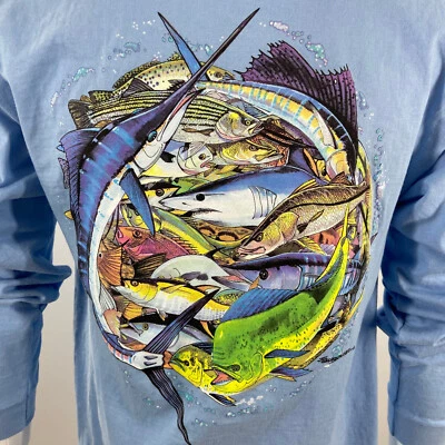 Team Baitball Fishing Shirt Men's Long Sleeve T-Shirt Light Blue Sword Fish - Image 1 of 4