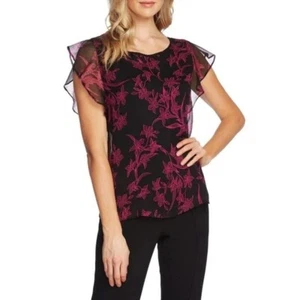 Vince Camuto Flatterärmel Iris Silhouetten Overlay Bluse Größe S - Bild 1 von 8