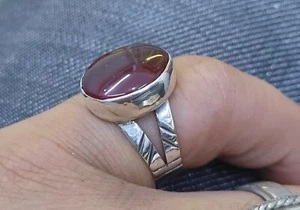 Aqeeq Kabdy Braun 925 Sterling Silber Ring Natürlicher Jemenitischer Achat Se... - Bild 1 von 5